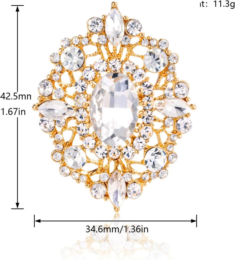 LAXPICOL Vintage Clear Austrian Crystal Brooch Pin for Women Elegant Wedding Bridal Brooches Broach Pin 1.69"*1.39" - Image 3